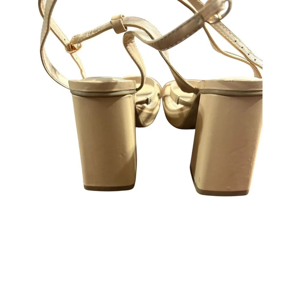 Dream Pairs Nude Strappy Platform Block Heel Sandals Square Toe SDHS2346W size 8